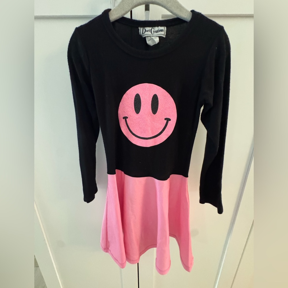 Pink glitter Smiley Face Dress by Dori Creations
